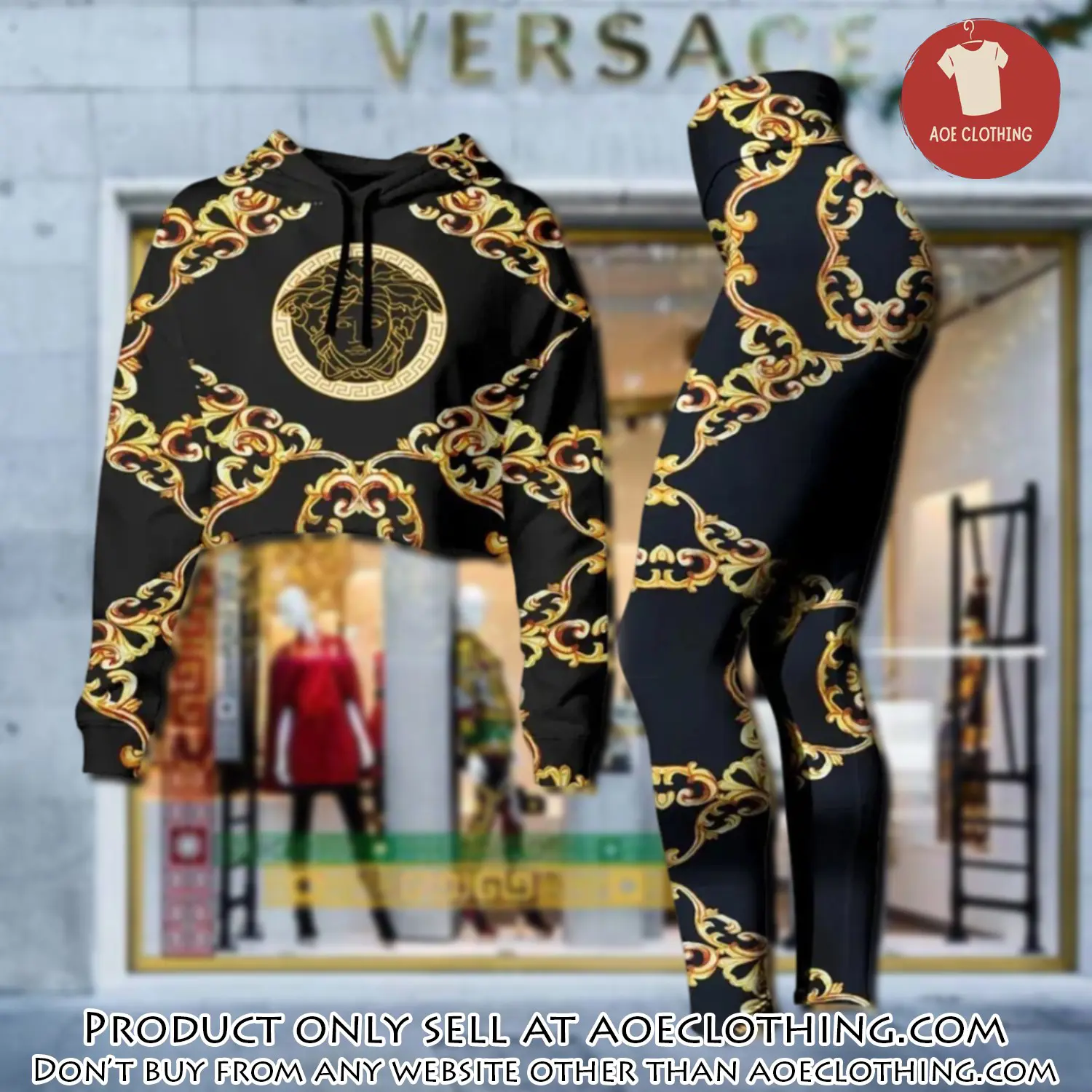 Versace medusa golden luxury brand clothes leggings and crop top set for women aoe1455574